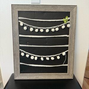 Framed Black and White Pom Pom Wall Art organizer size 19,5”x23”